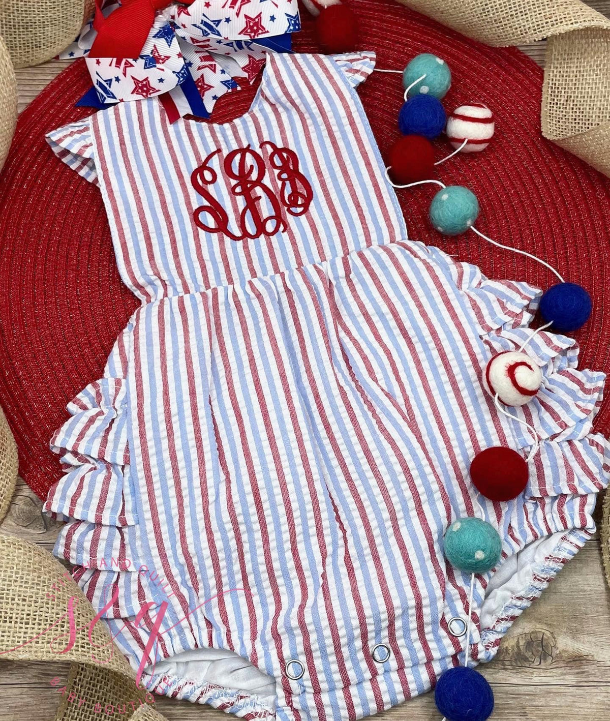 Red, White and Blue Seersucker Girls Ruffle Sunsuit for Summer Fun and 4th of July Celebrations, Toddler 4th Of July, Infant Patriotic