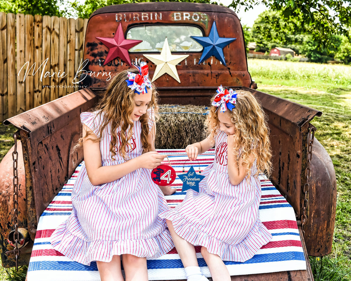 Adorable 4th of July Outfit - Personalized Seersucker Dress in Red, White, and Blue, Patriotic Dress for girls