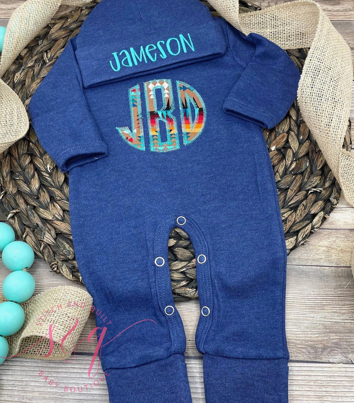 Infant boy coming home set, Baby Footie with Beanie, Infant coming home tribal Aztec set, Baby Romper and hat, Newborn Coming home set boy,