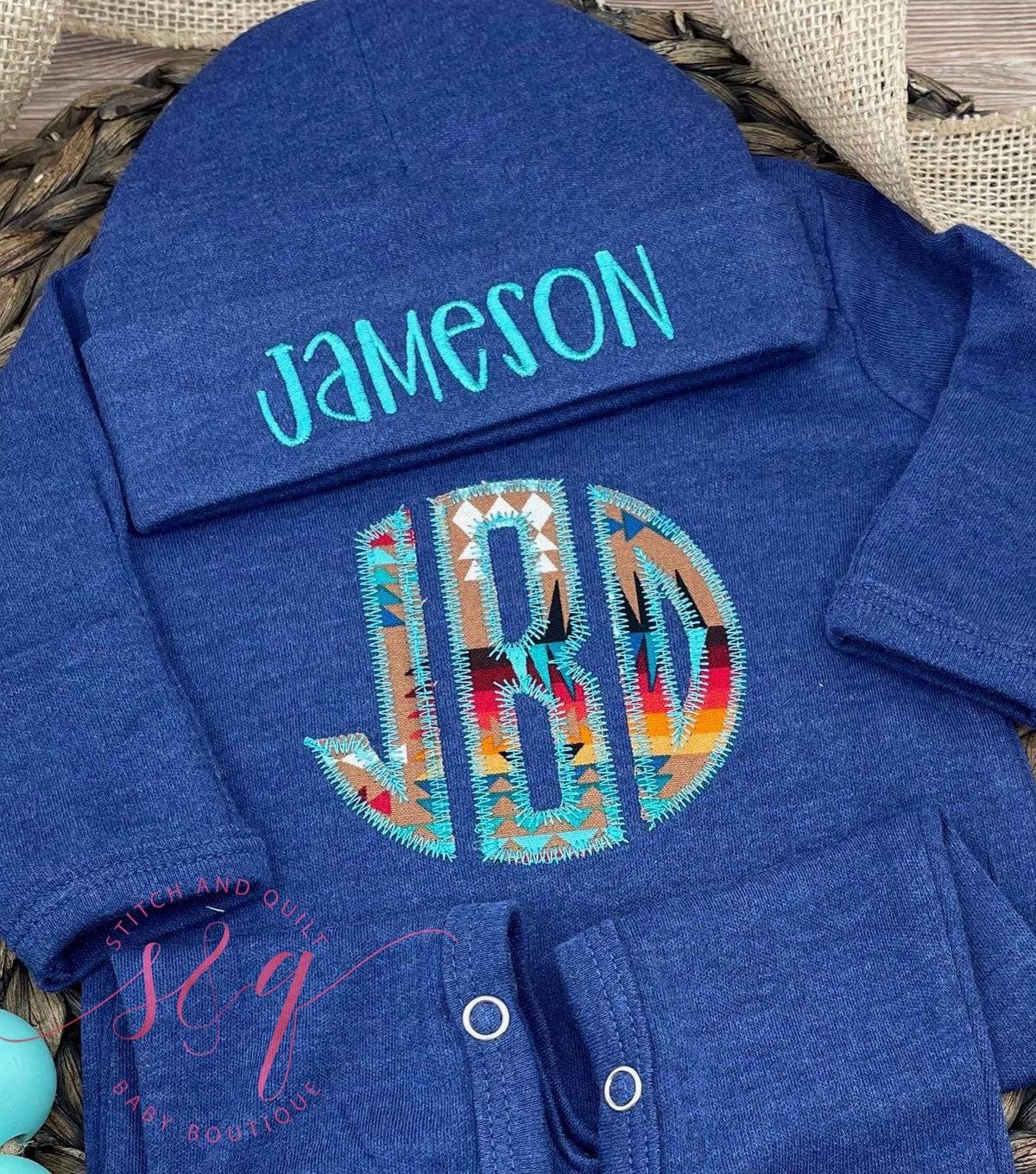 Infant boy coming home set, Baby Footie with Beanie, Infant coming home tribal Aztec set, Baby Romper and hat, Newborn Coming home set boy,