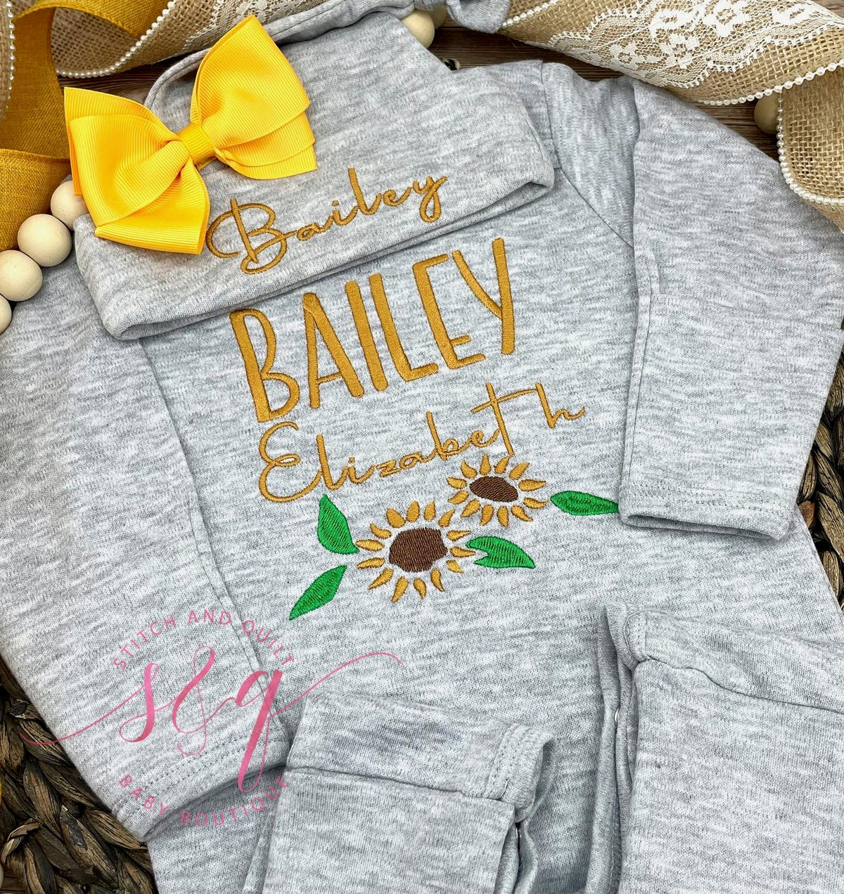 Newborn Going Home Outfit Girl,  Baby Gift Girl Newborn, Newborn Sunflower set for Baby Girl
