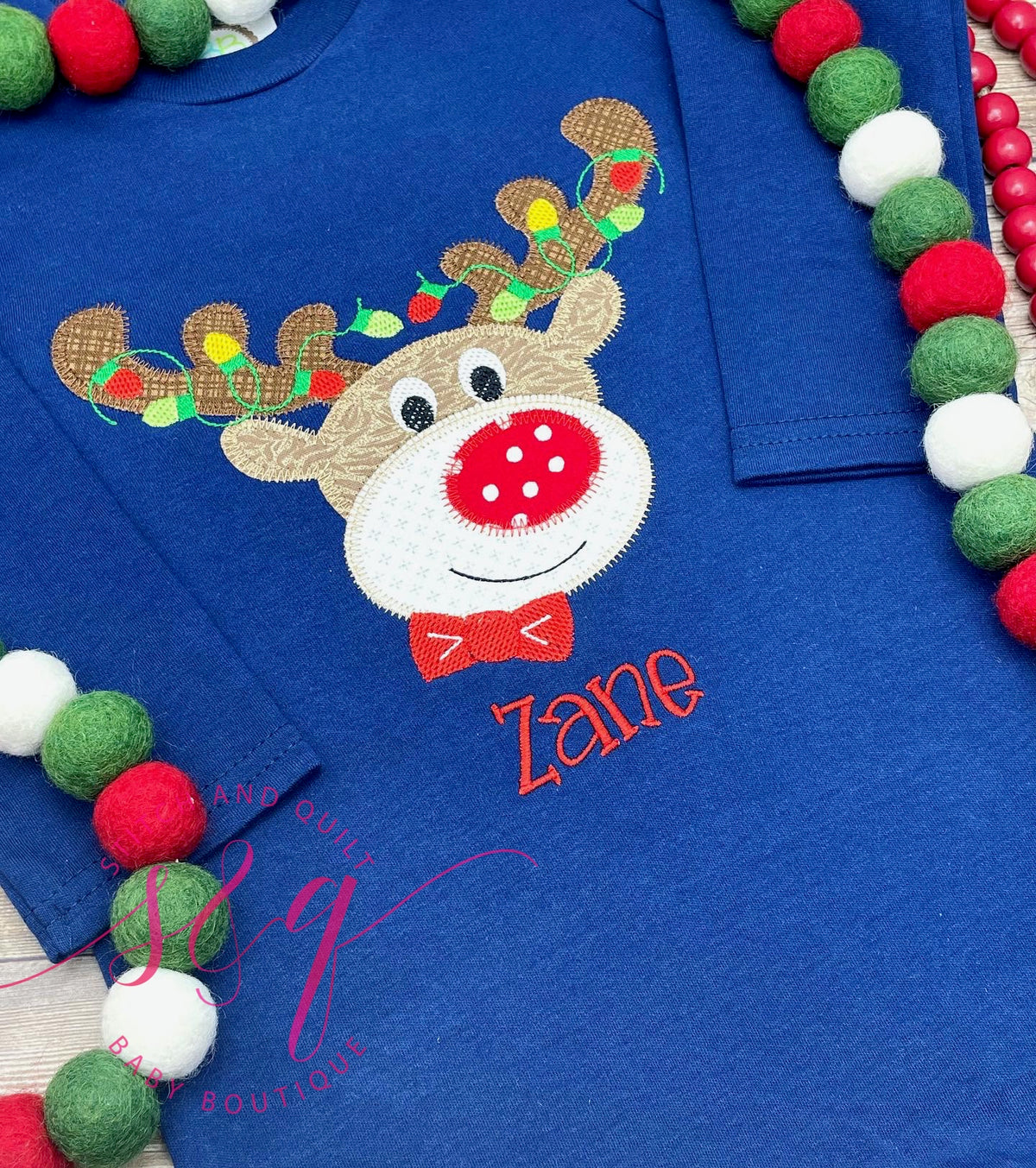 Boys Toddler and Infant Christmas Blue Shirt Reindeer Lights, Holiday shirt for boys, Christmas shirt for boys
