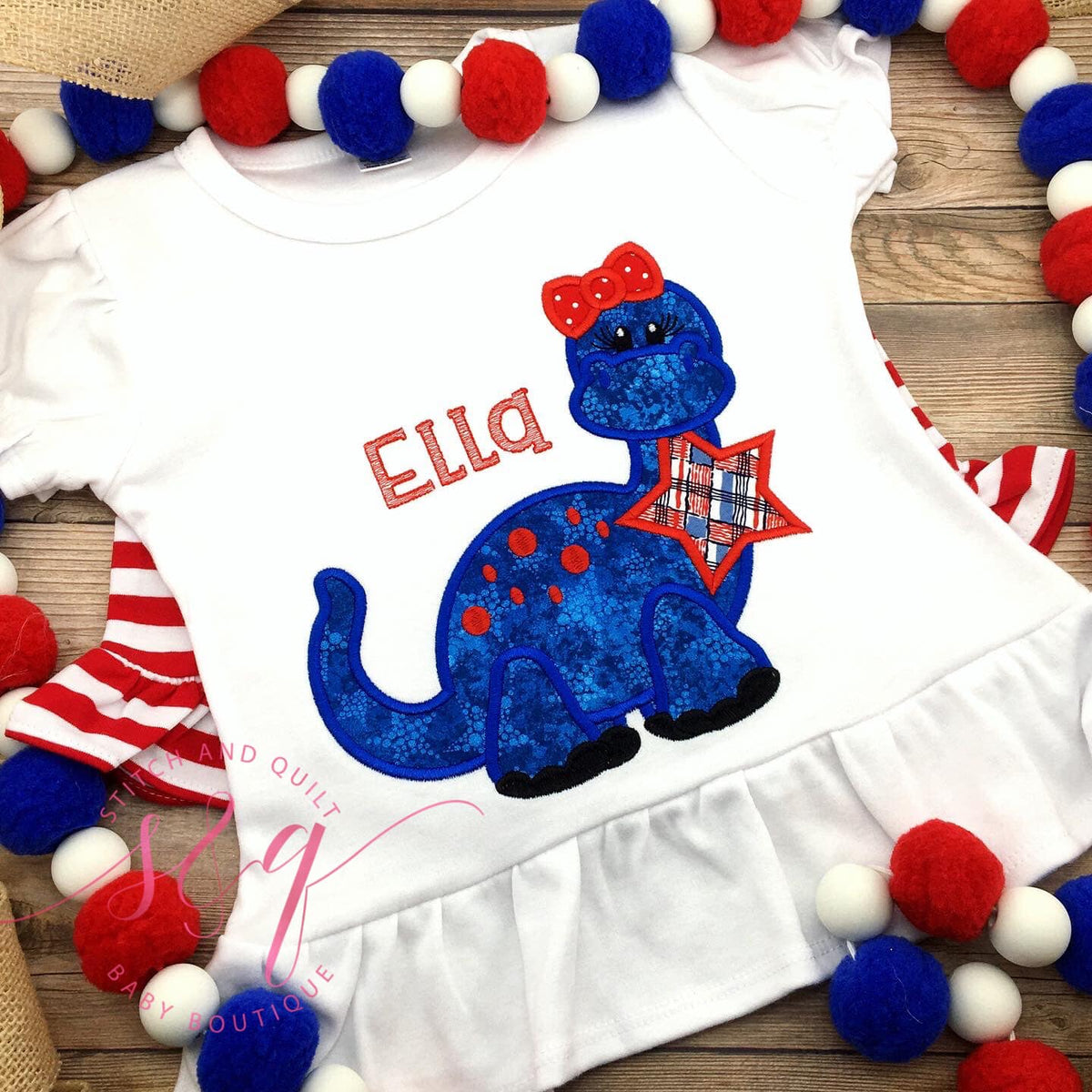 Girl Patriotic Shirt and Shorts, Girl Fourth of July Shirt, Girl Dinosaur shirt