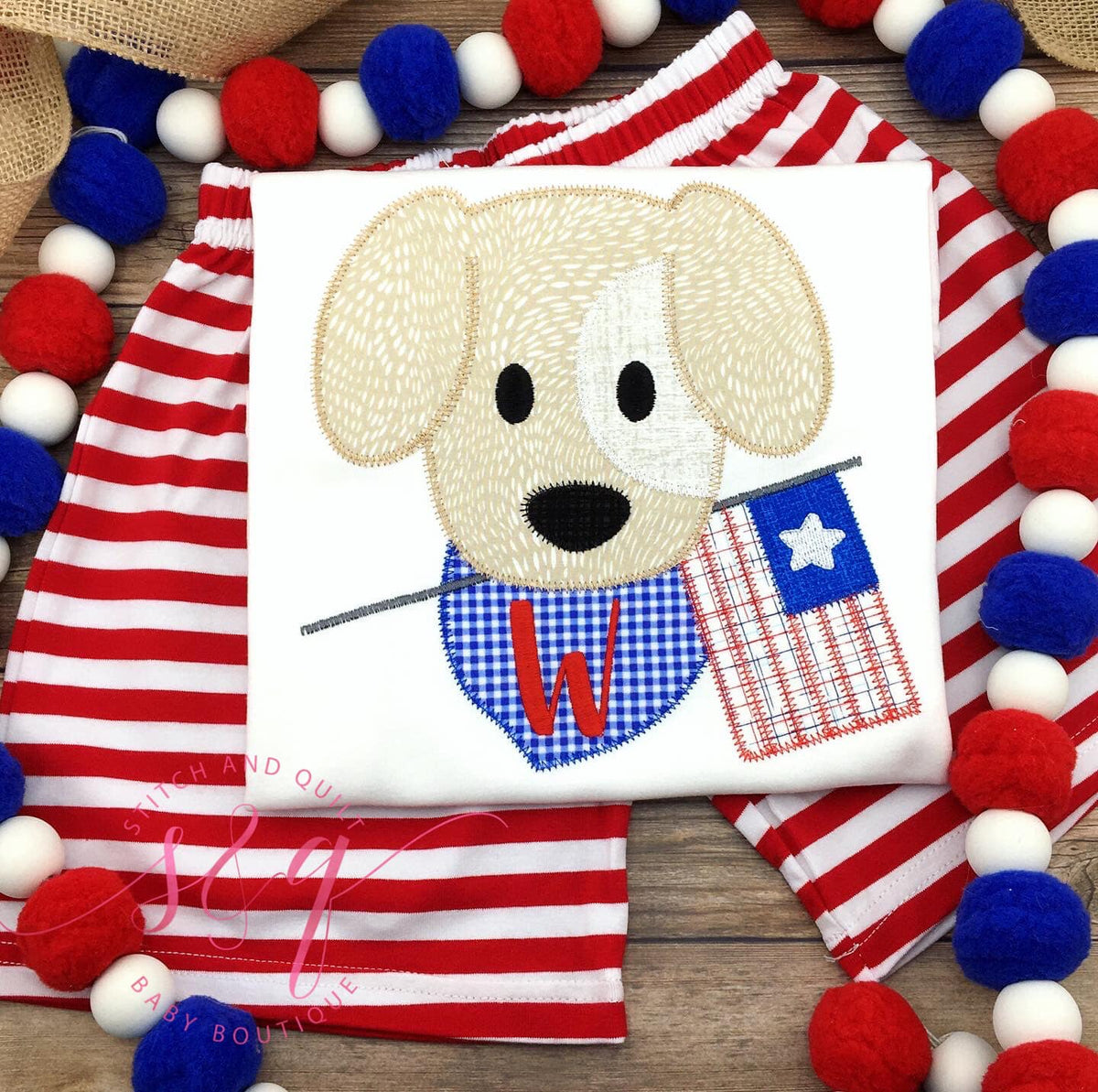 Patriotic 4th of July puppy,  toddler shorts set