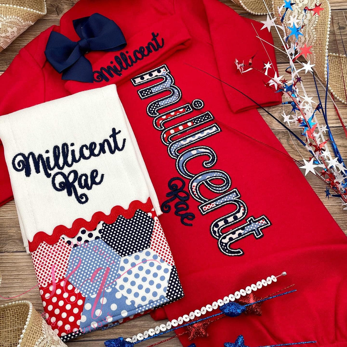 Girl newborn coming home outfit, Patriotic Newborn gown and hat set, Red, White and Blue