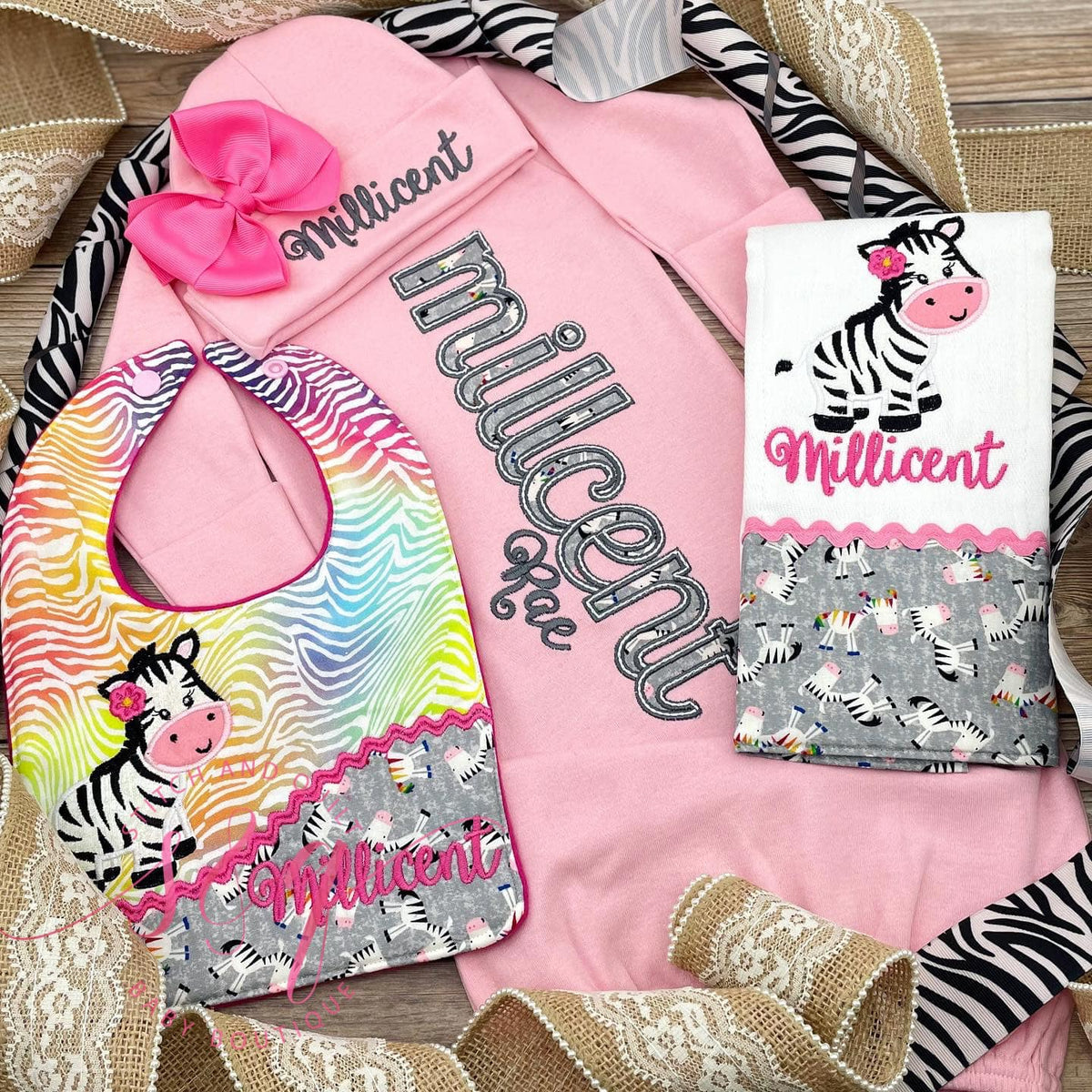 Newborn girl coming home outfit, Personalized Newborn Zebra Outfit, Pink Newborn zebra coming home set