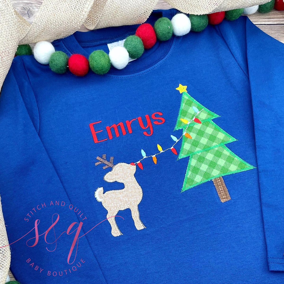 Boy Christmas reindeer and Christmas tree navy shirt