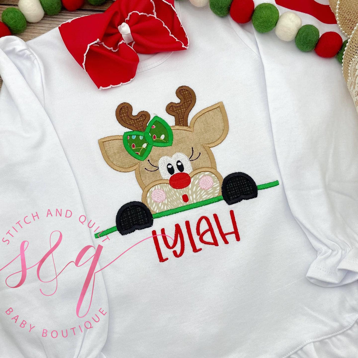 Surprised Reindeer Girl Peeker,  Baby Girl Christmas Outfit, Girl Toddler Christmas Outfit