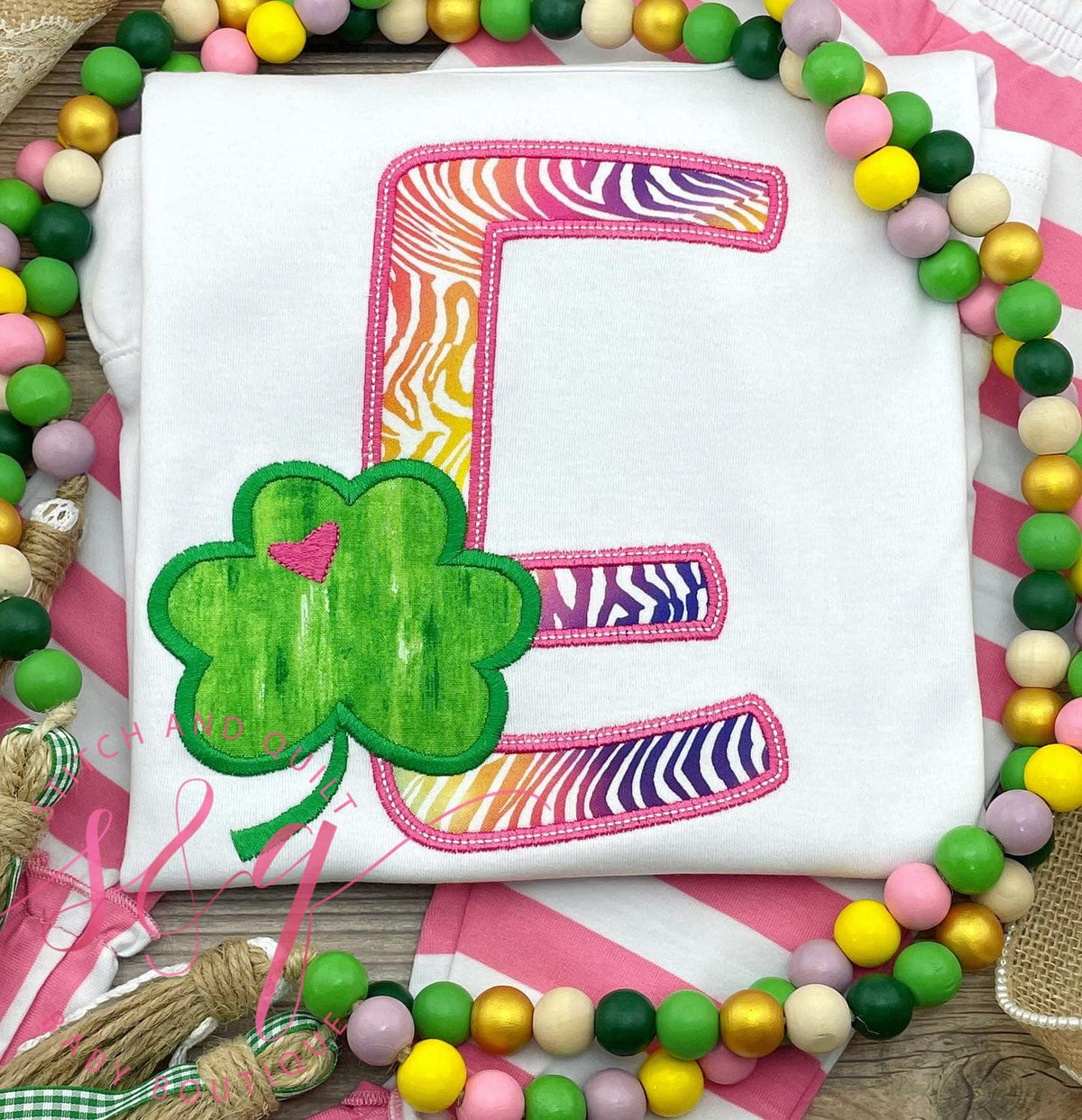 Girls St Patrick’s Day outfit Letter in Zebra fabric