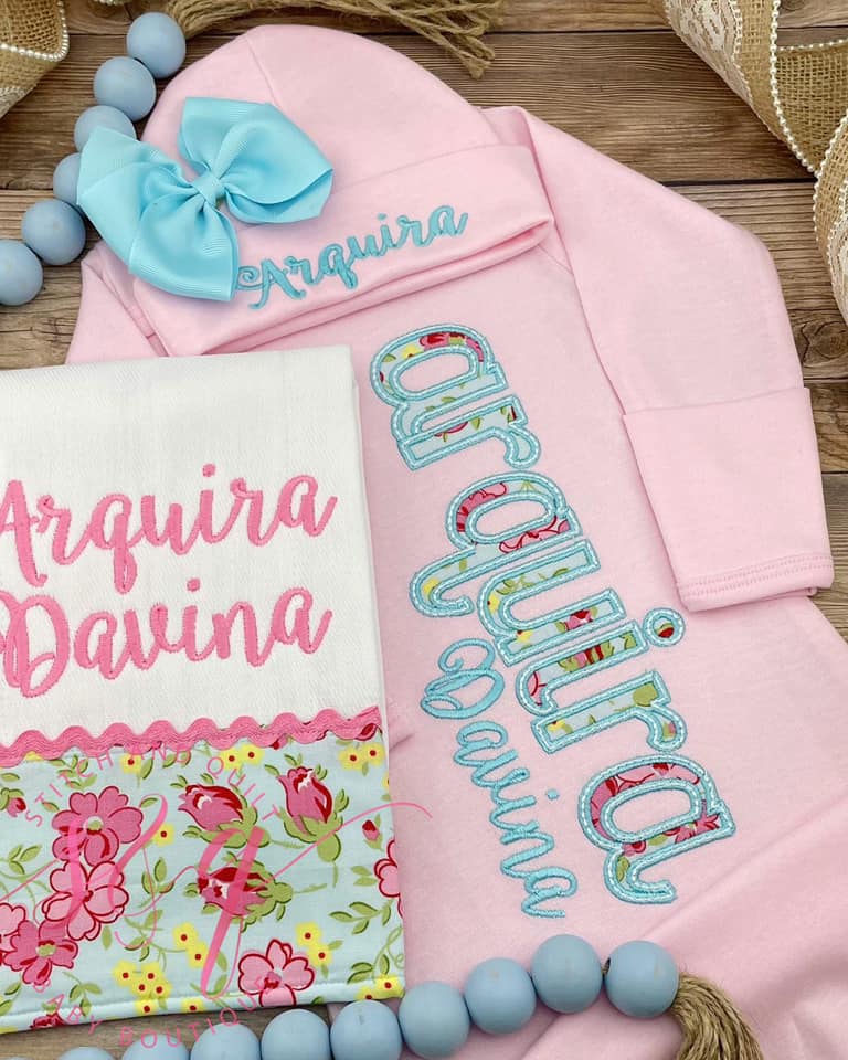 Pink and Blue Coming Home Outfit, Take Home Outfit, Going Home Outfit, Layette, Newborn Outfit, Baby Shower Gift, Layette, Baby Gown
