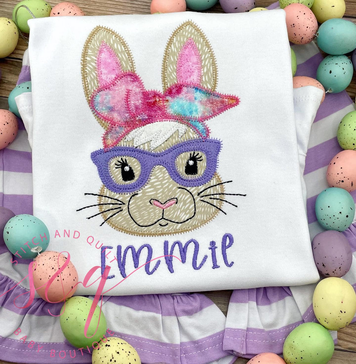 Bunny Glasses Bandana, Girl Easter Bunny Shirt, Girl Easter BunnyAshort set, Girl Easter Rabbit Shirts, Girl Toddler Easter Outfit