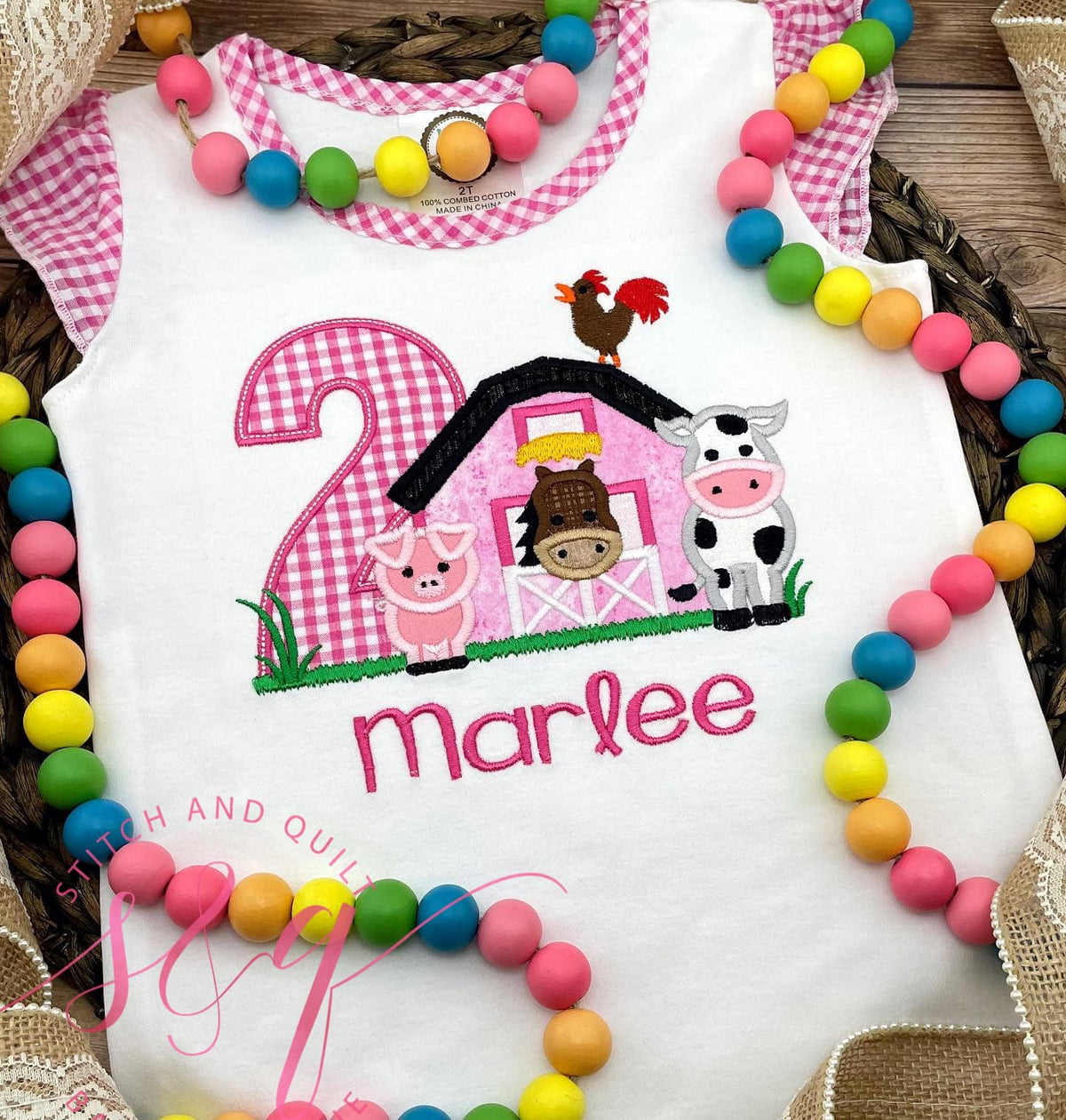 Barnyard Birthday Farm shirt with Farm Animals Girl Farm birthday shirt,  Pink gingham shorts, Barnyard birthday outfit
