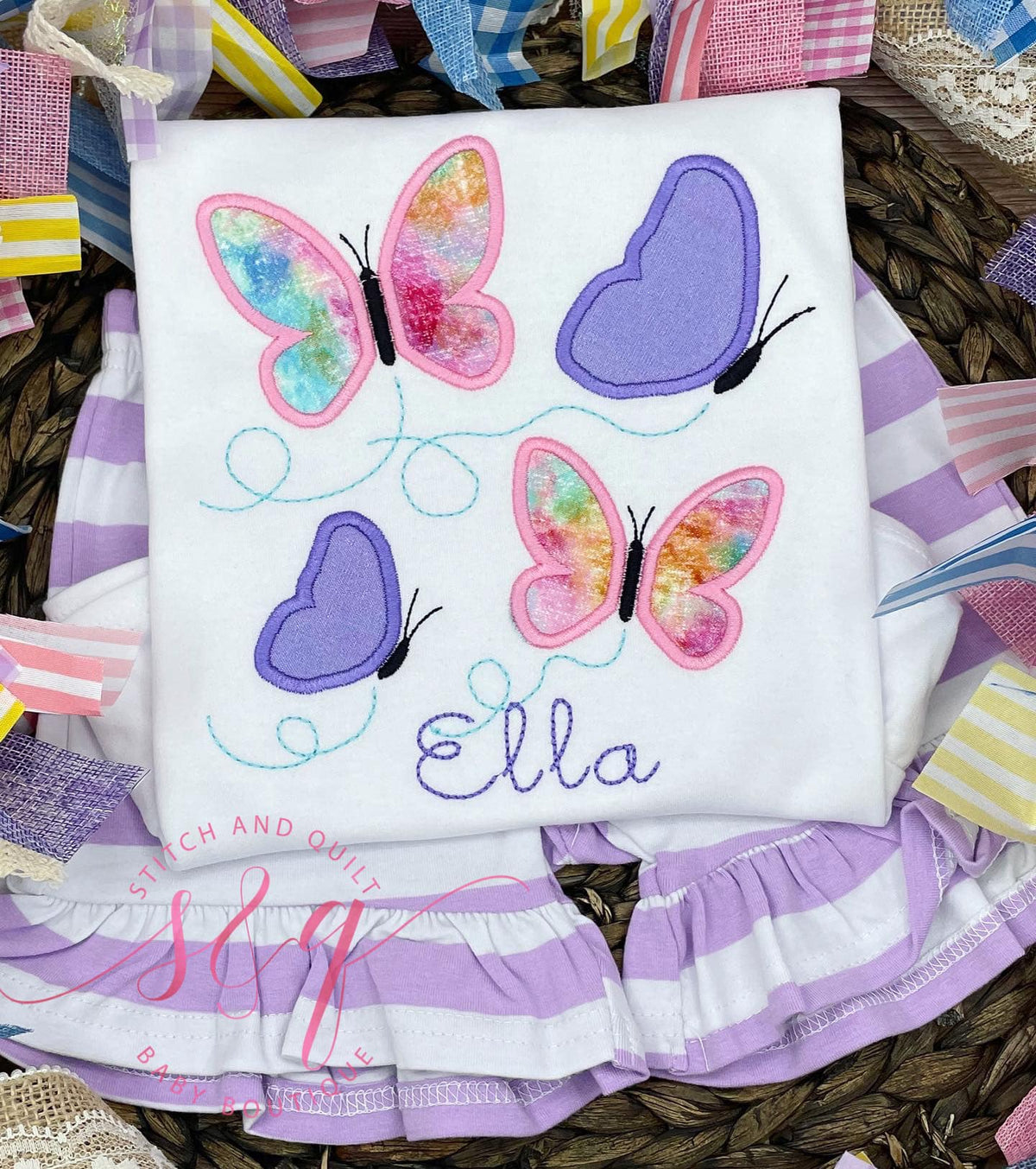 Girl&#39;s Butterfly short set, Girl&#39;s butterfly shirt, Pink and Purple butterflies, Spring Summer outfit for girls