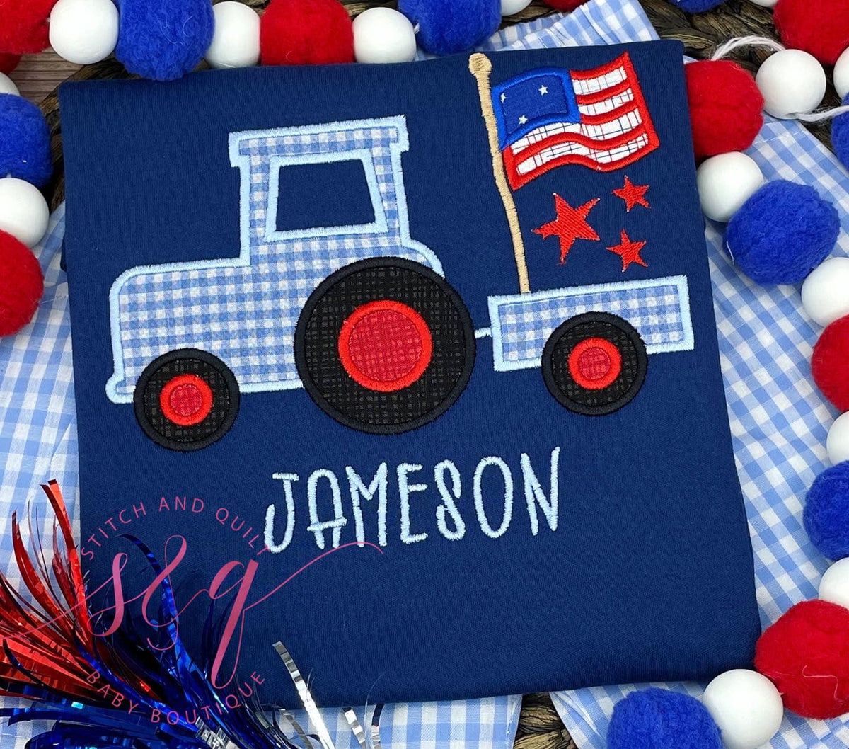 Patriotic 4th of July tractor,  toddler shorts set, 4th of July, Boy&#39;s Tractor 4th of July