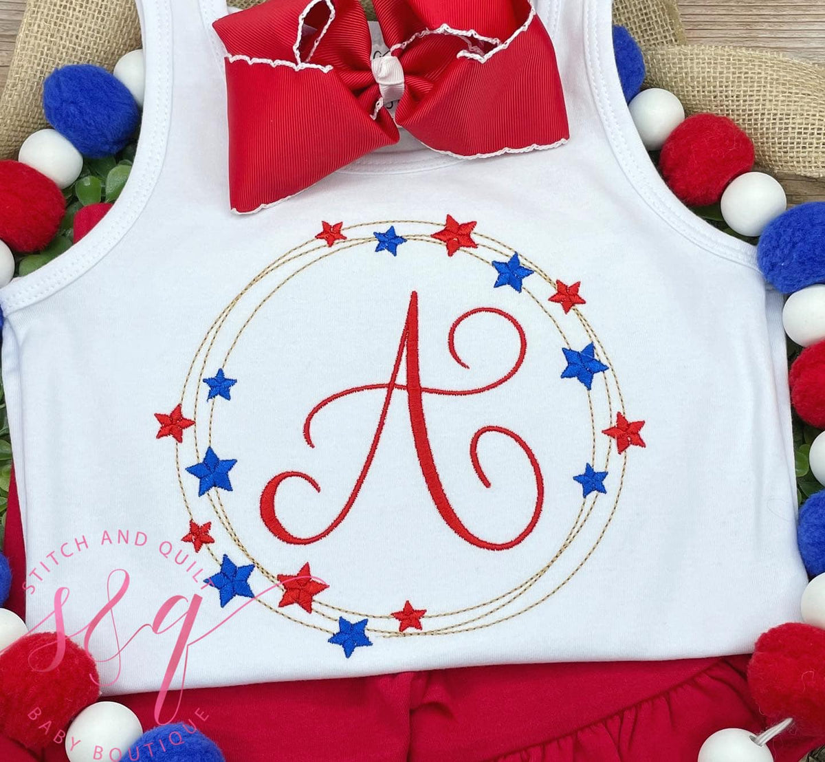 Girl&#39;s 4th Of July tank top, Monogram 4th of July short set, Personalized 4th of July tank