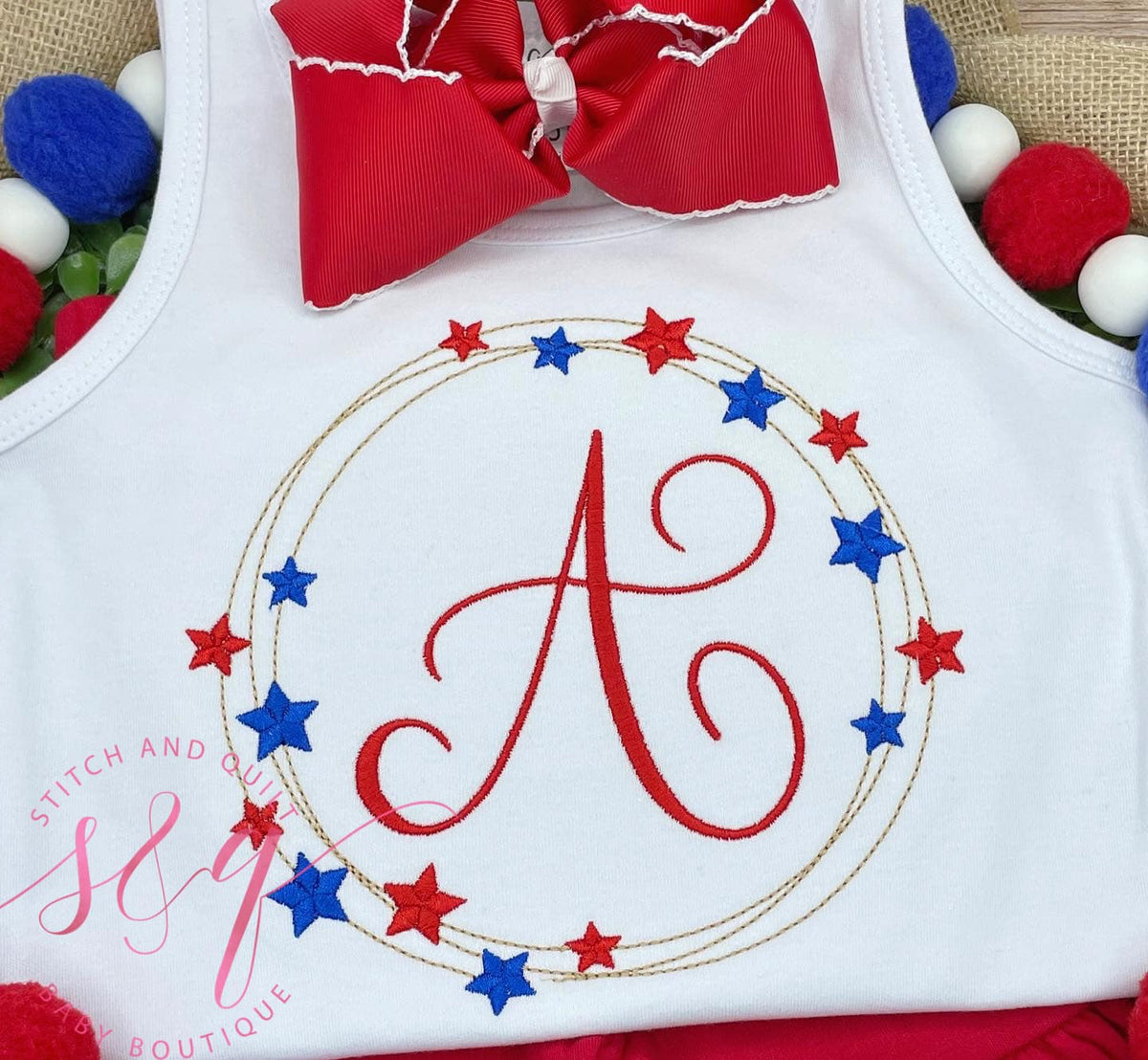 Girl&#39;s 4th Of July tank top, Monogram 4th of July short set, Personalized 4th of July tank