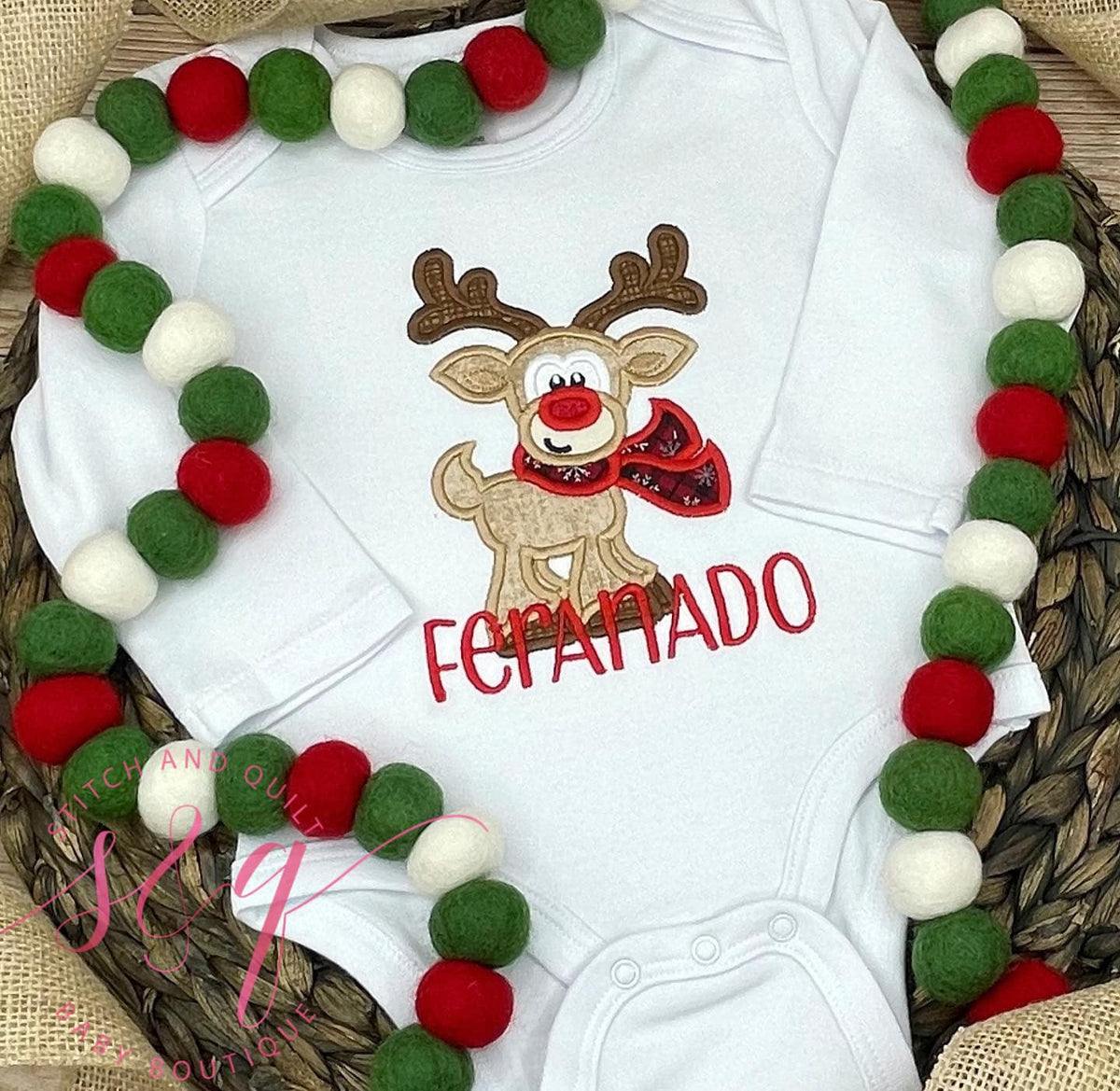 Boy Christmas Outfit, First Christmas, Christmas Reindeer with scarf