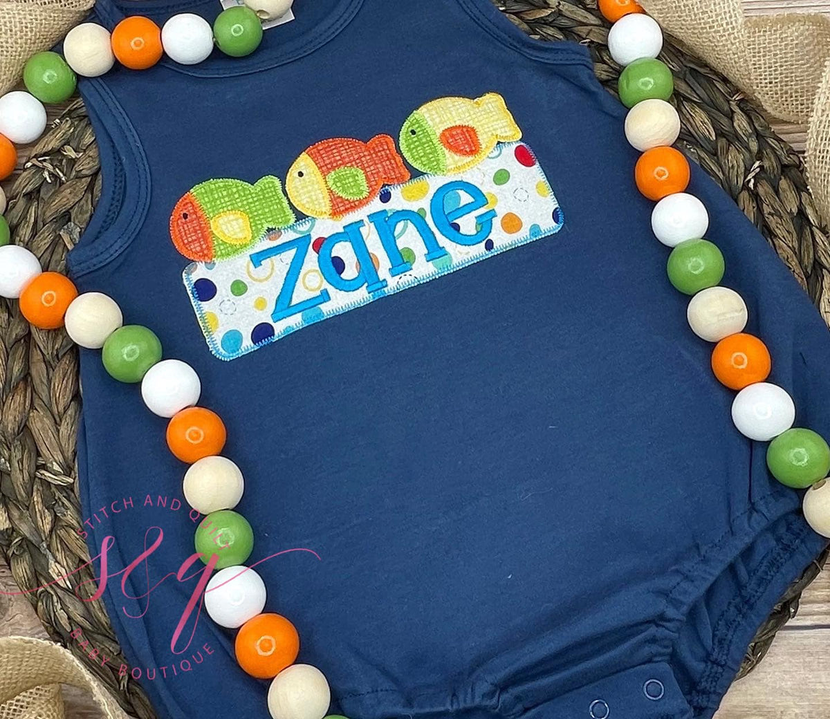 Baby boy fishing romper, Toddler fishing bubble romper, Fish trio Little fishes
