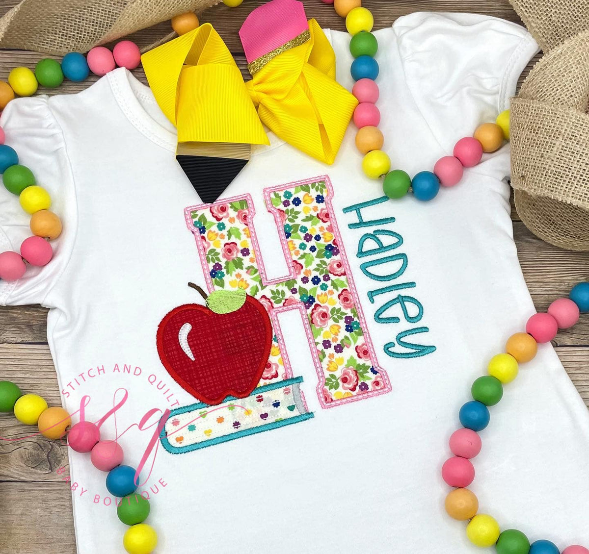 Girls back to school outfit, Letter shirt for school with apple and book