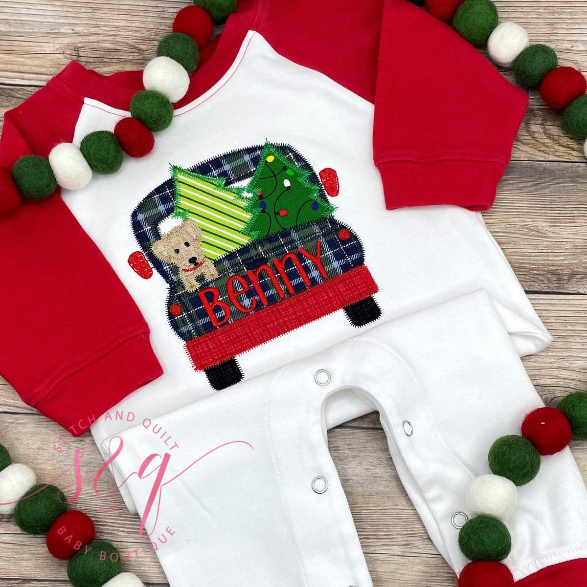 Boys Christmas Shirt with truck and puppy. Boy Christmas truck shirt, Toddler Christmas shirt, Christmas romper