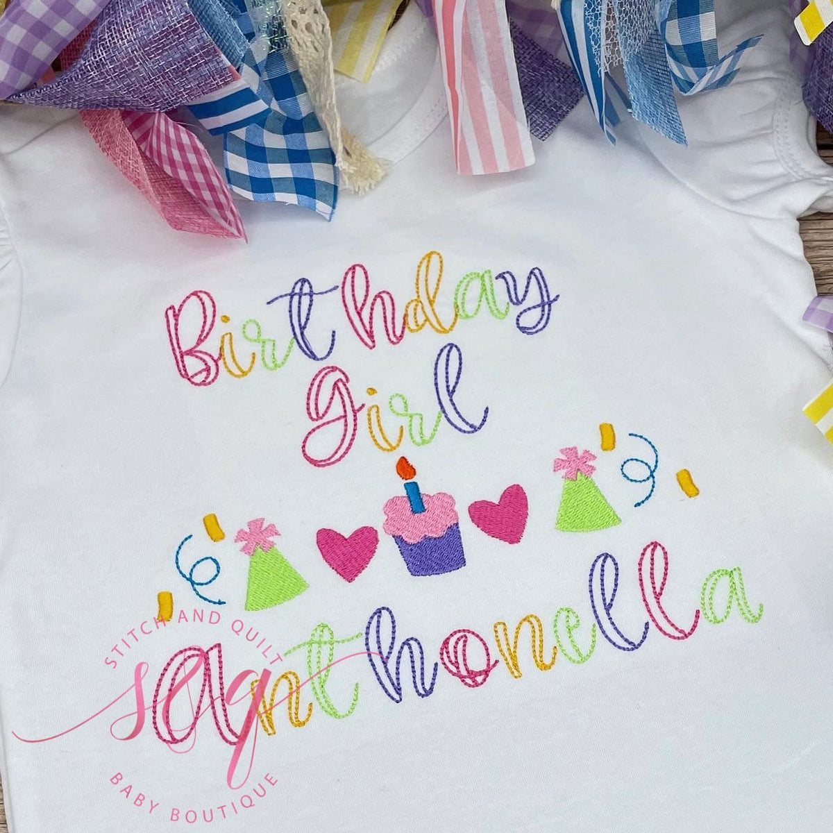 Girl&#39;s Birthday shirt, Embroidered Birthday Girl shirt with bright festive colors, Happy Birthday shirt