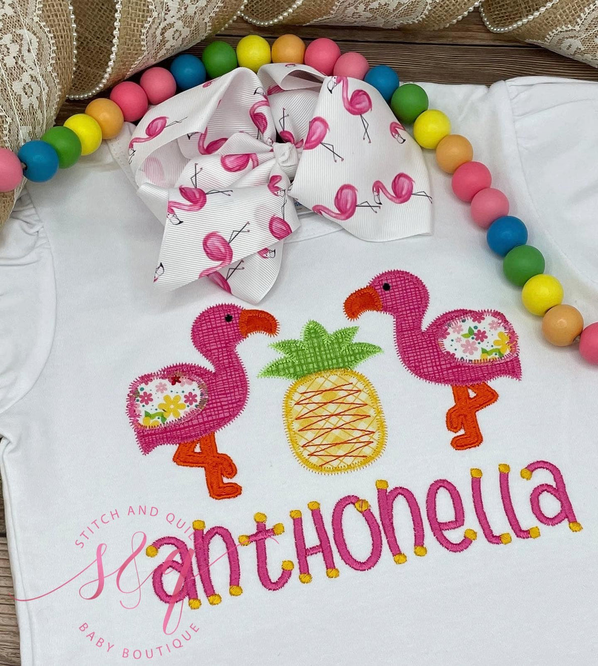 Girl&#39;s Pink Flamingo and Pineapple shirt, Summer Flamingo shirt, Girl&#39;s Summer shirt