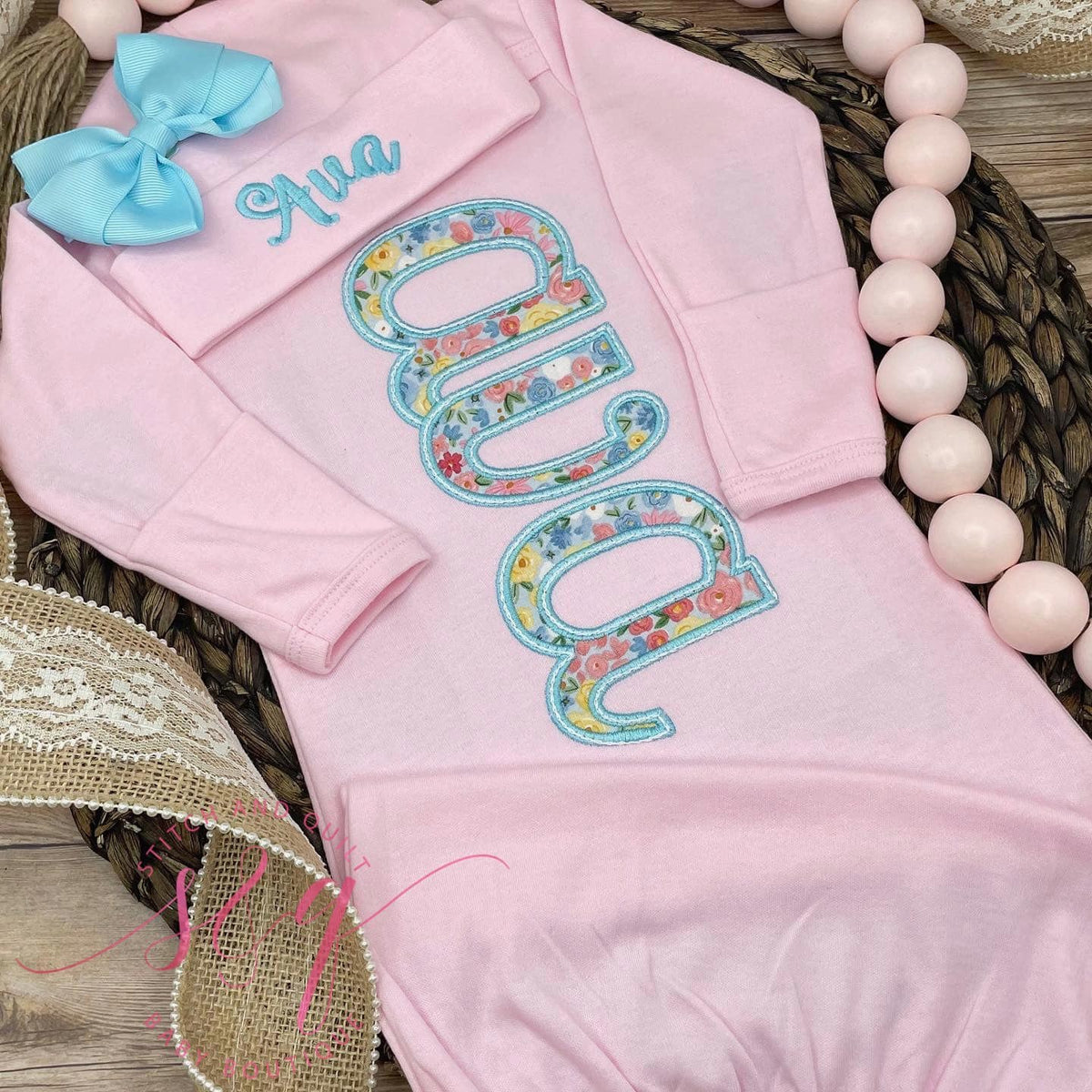Newborn Girl coming home set pink and blue, Take Home Outfit, Girl coming home set