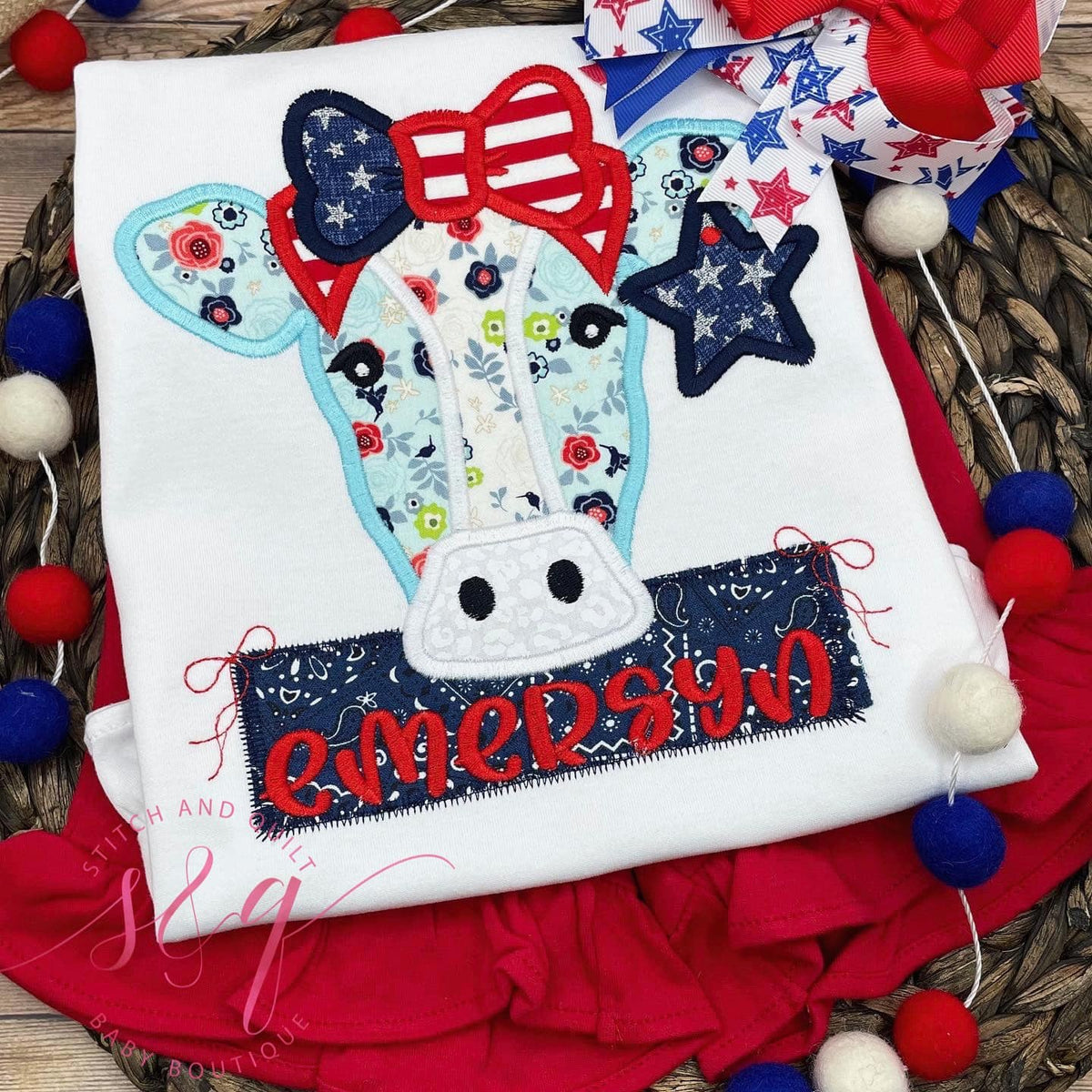 Girl  Patriotic Cow,  Girl&#39;s 4th of July outfit, short set, Fourth of July outfit girls, Cow Design