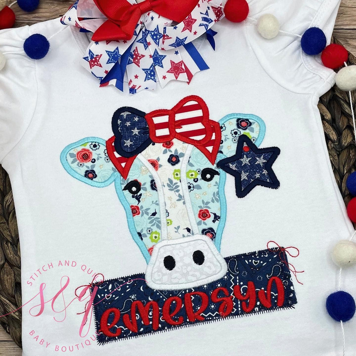 Girl  Patriotic Cow,  Girl&#39;s 4th of July outfit, short set, Fourth of July outfit girls, Cow Design