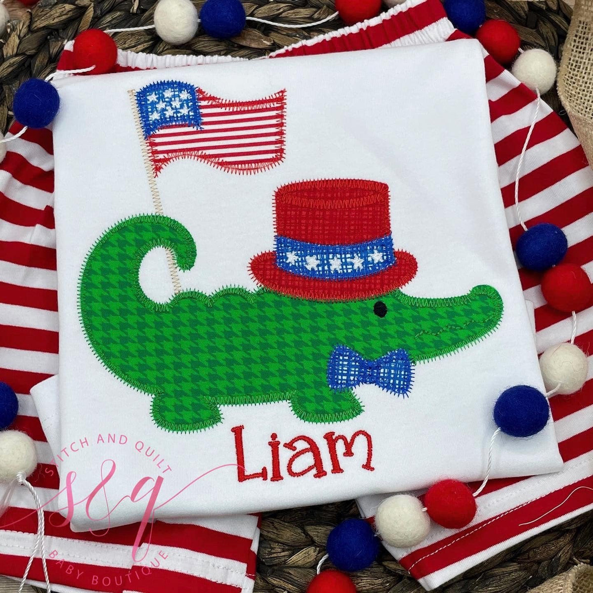 Patriotic 4th of July alligator, toddler shorts set, 4th of July for boys, Boy gator shirt, Boy alligator
