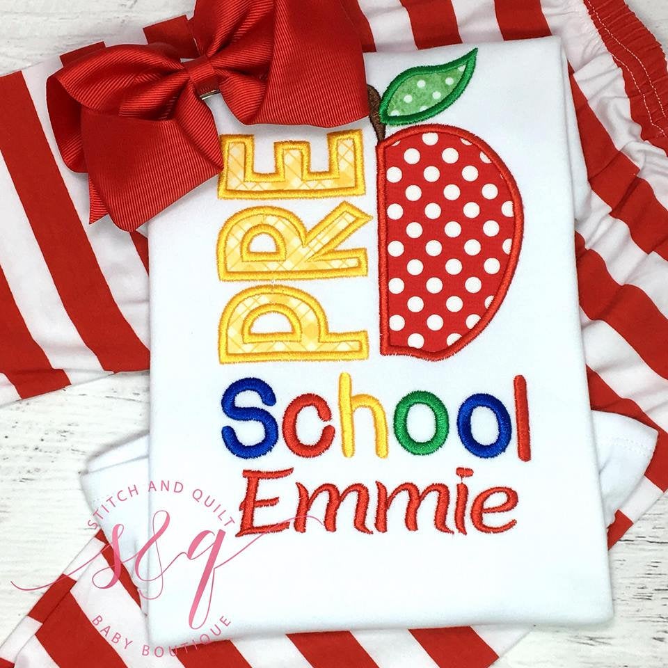 Girl&#39;s Pre School back to school outfit, Back to School apple shirt