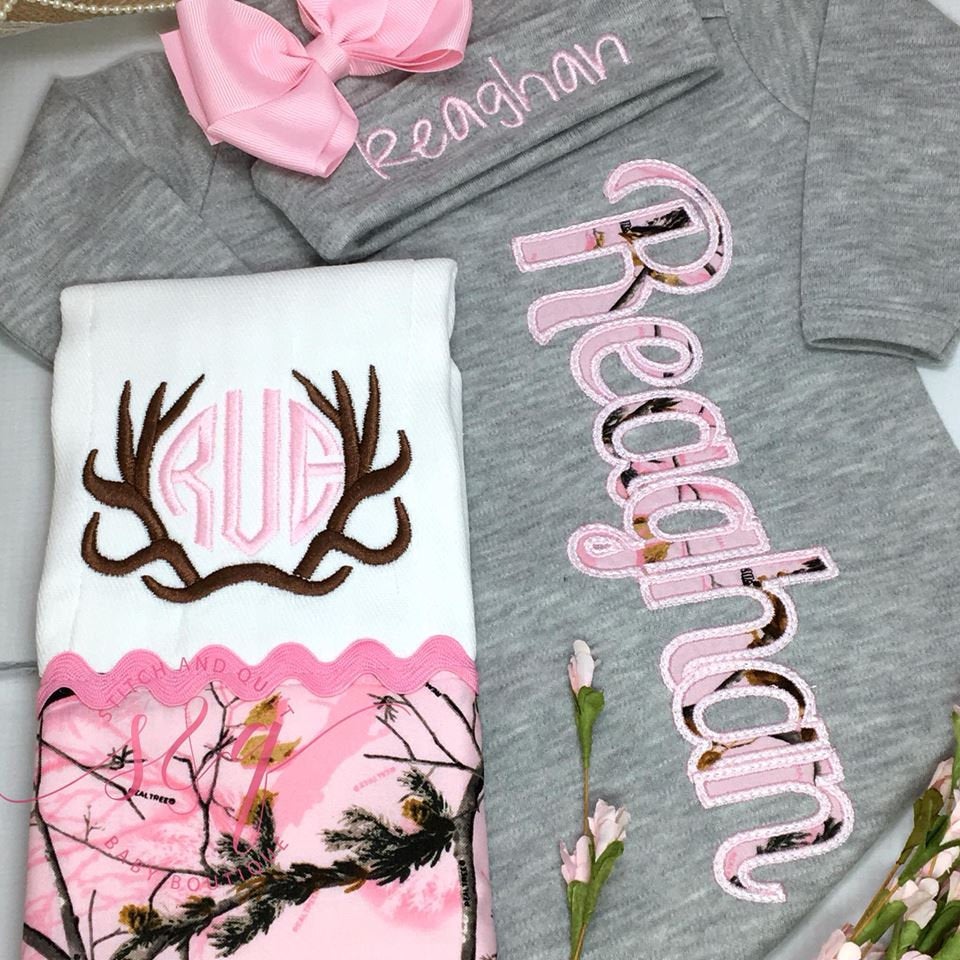 Camo Newborn ,  Baby Coming Home Gown,  Bring home set,  Pink Camo Going home outfit girl, baby girl coming home outfit