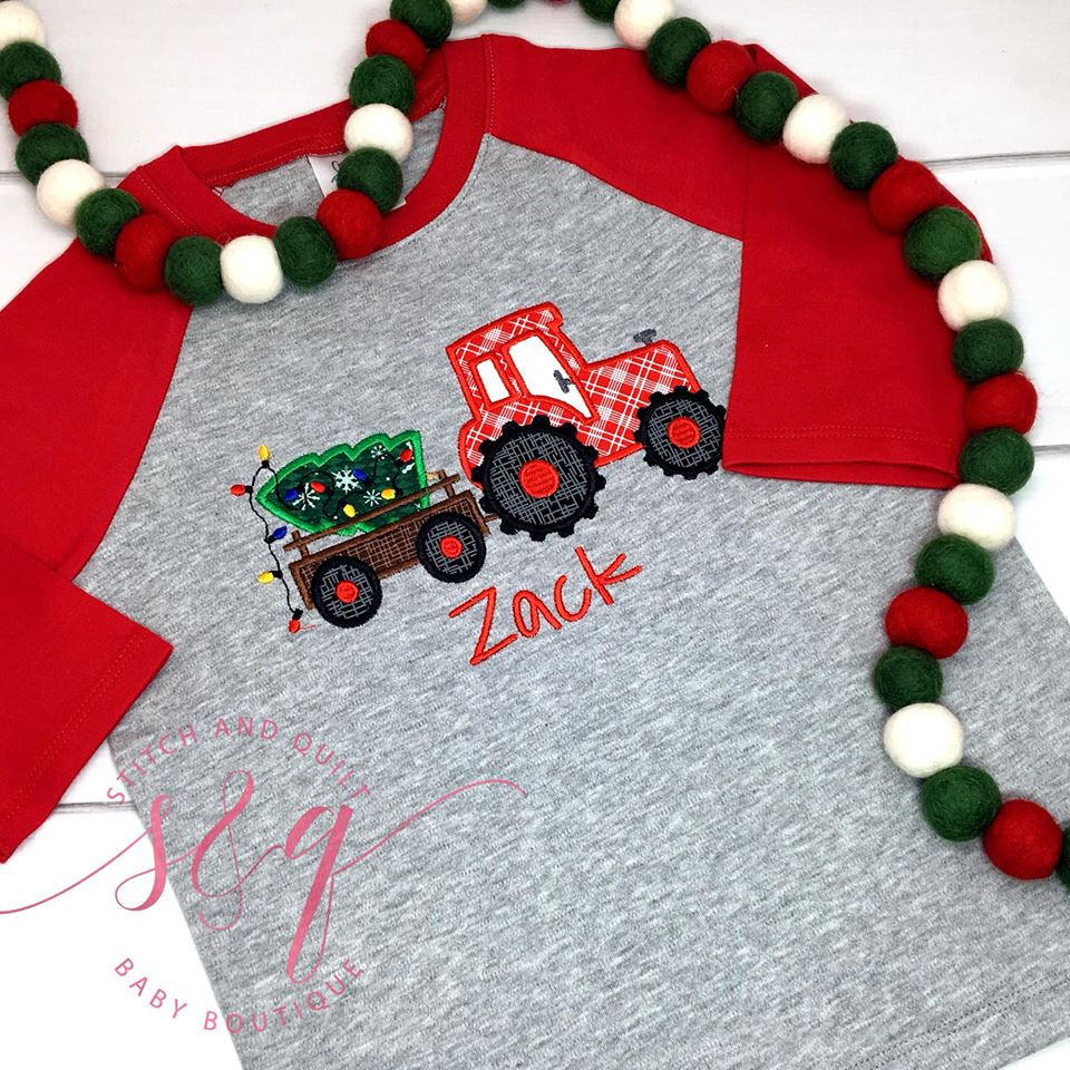 Christmas tractor with tree, Boys Christmas Shirt, Christmas Tree Shirt with Tractor, Toddler Christmas Shirts, Christmas Tractor Shirt