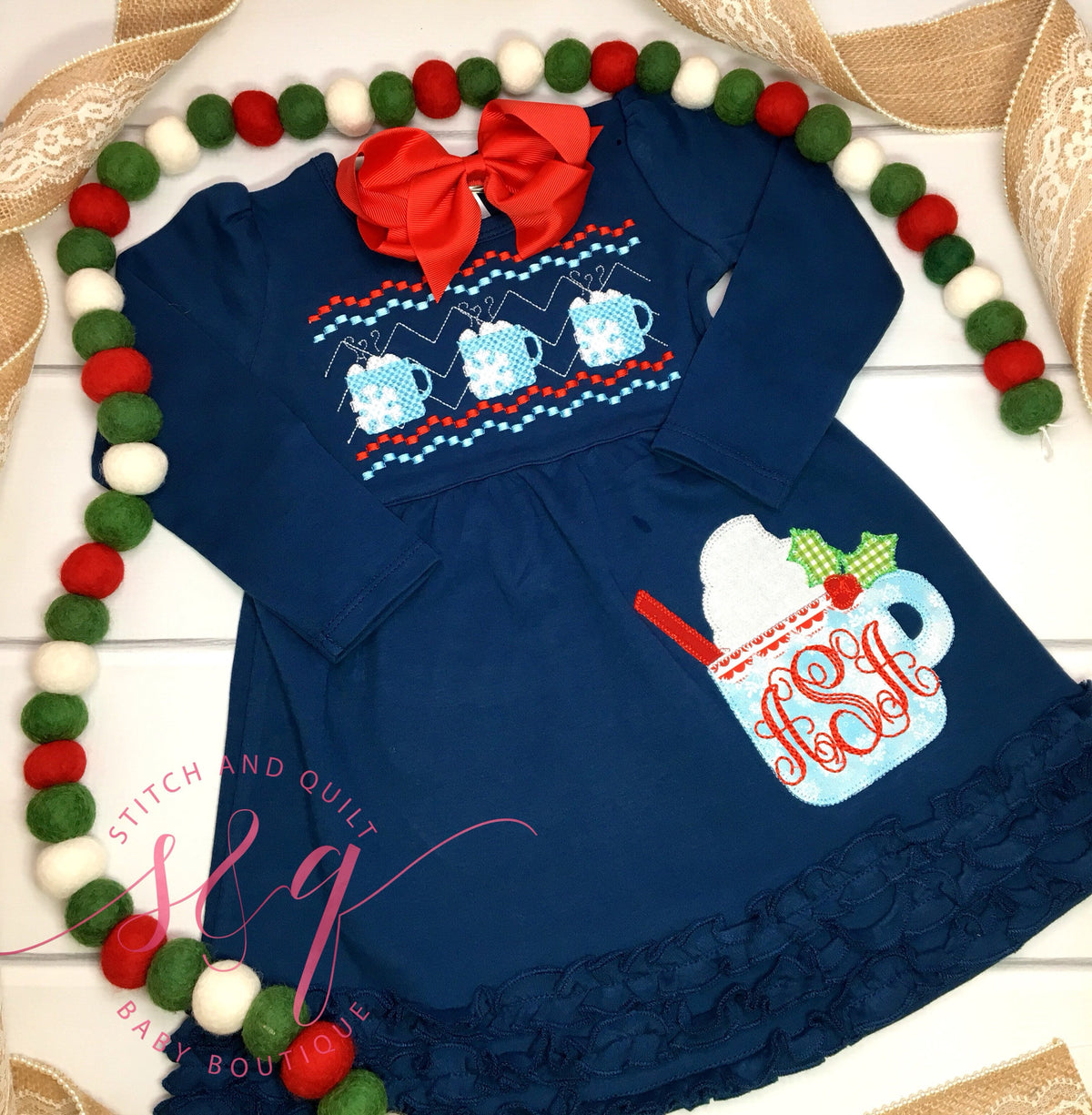 Girls Holiday Dress, Navy Holiday dress,  Girl&#39;s Smocked Dress, Toddler Holiday dress, Girl Christmas Dress