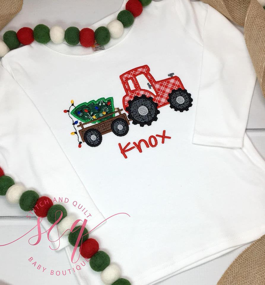 Christmas Tractor with Tree Shirt, Christmas Custom shirt, Boys Christmas Shirt, Boys Holiday Shirt,