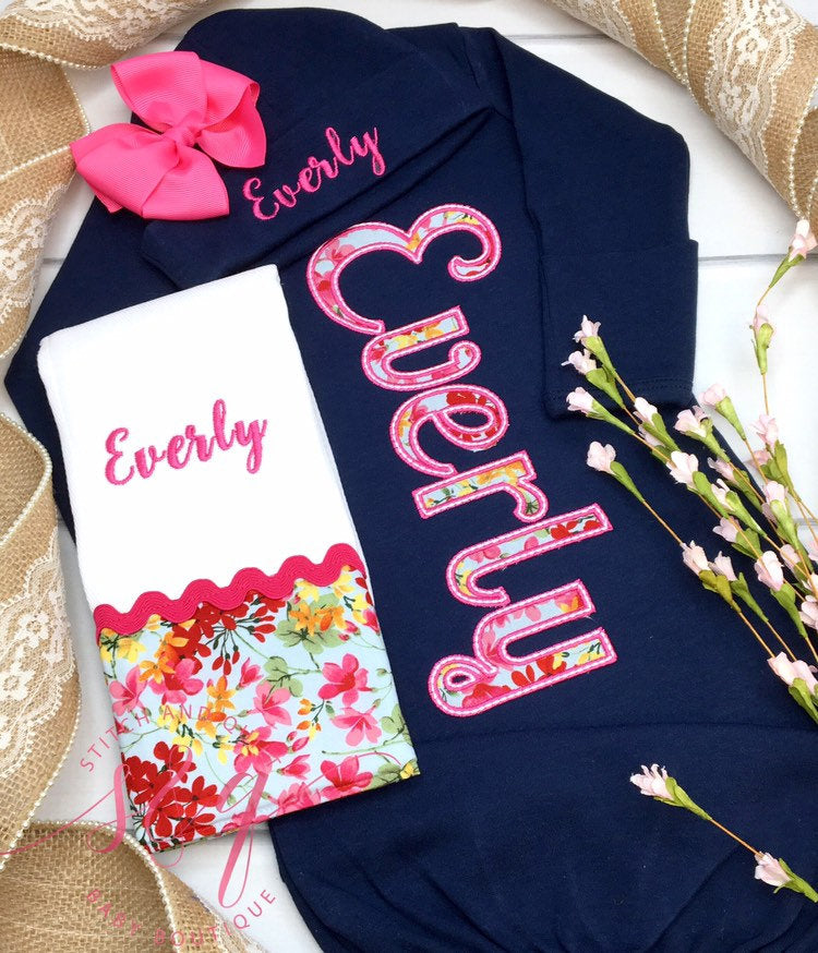 Navy and Pink Coming Home Outfit, newborn girl coming home outfit, baby girl coming home