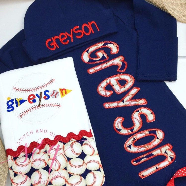 Baseball Bring Home Outfit,  Personalized Baby Gown, Newborn Outfit