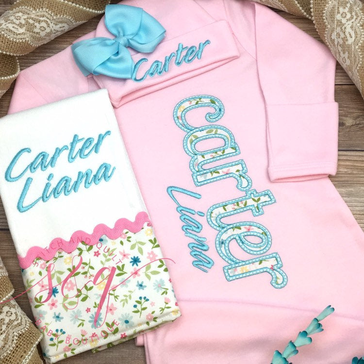Newborn Girl coming home set pink and blue, Take Home Outfit