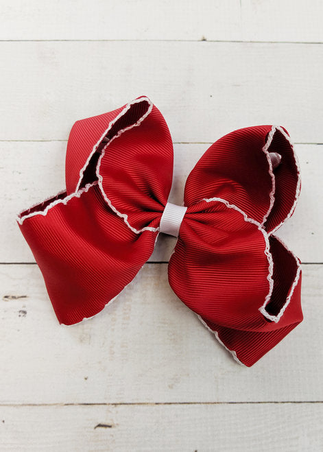 Red with White Moonstitch Hair Bow