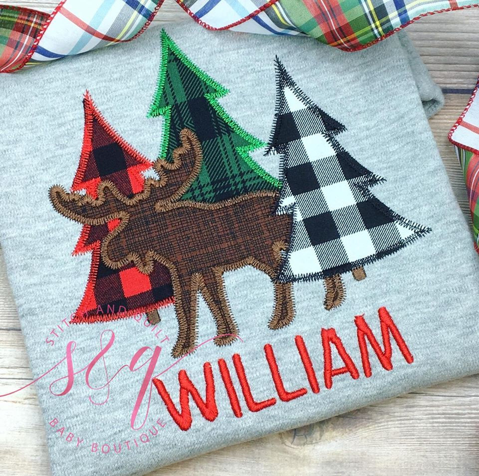 Woodland Moose,  Christmas Moose shirt, Boys Christmas shirt, Boys Christmas moose