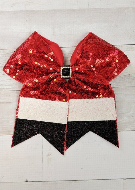 Sequin Christmas Santa Claus large cheer style bow for girls.