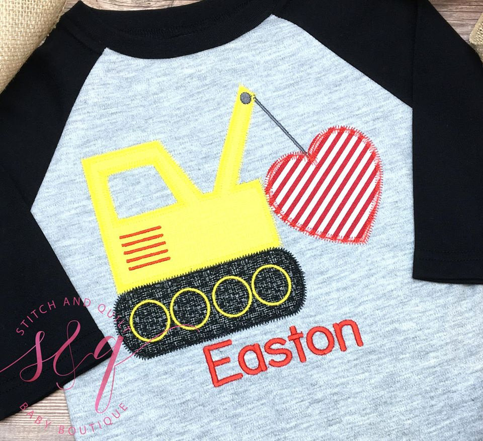 Valentine tractor loader shirt for boys