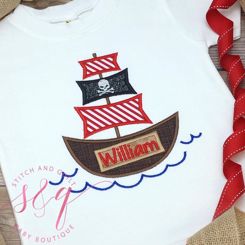 Pirate Ship Applique Shirt, Pirate Boat Shirt, Boat Applique Shirt, Summer Shirt