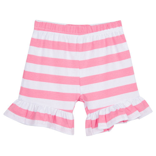 Girl&#39;s Striped Ruffle Shorts Pink