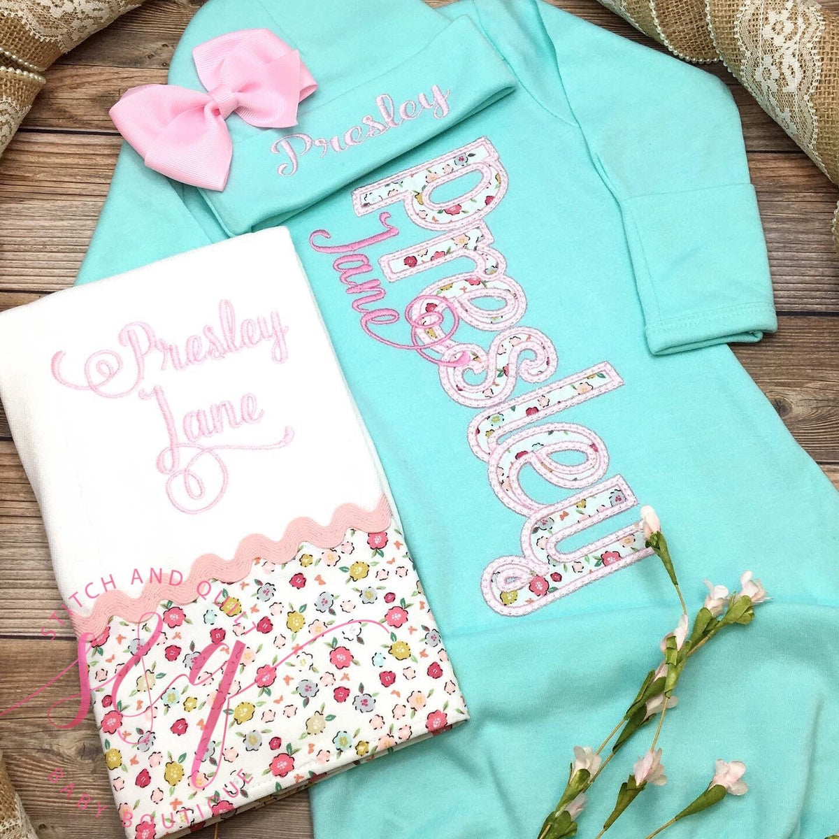 Mint and Pink Coming Home Outfit, Take Home Outfit, Going Home Outfit, Baby Girl Shower Gift