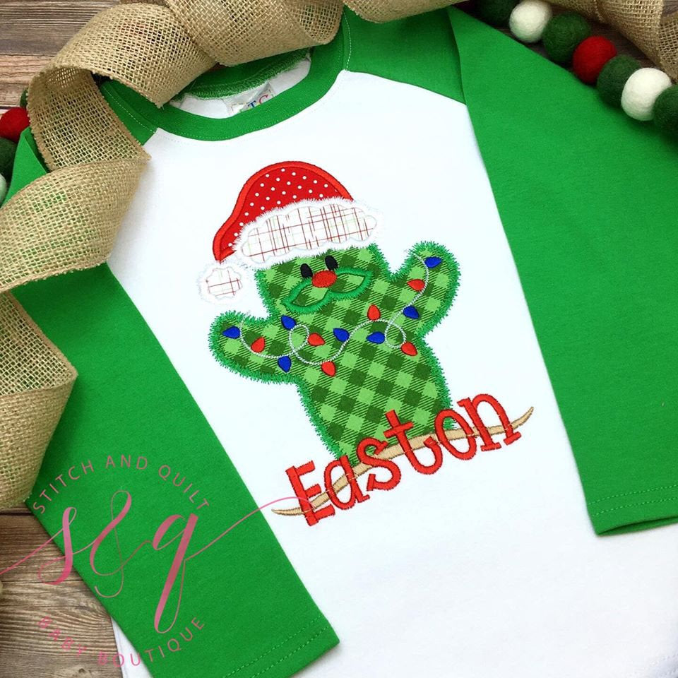 Christmas Santa Cactus  Raglan Shirt, Toddler Boy Girl Santa Tee, Christmas Shirt Kids
