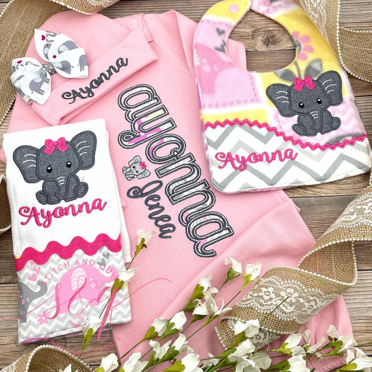 Newborn girl coming home outfit, Personalized Newborn Elephant, Newborn Elephant outfit